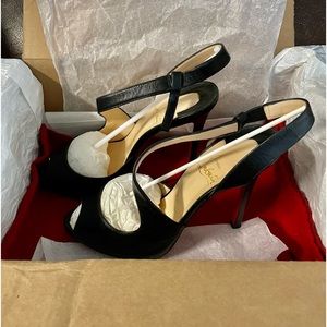Christian Louboutin Black Leather Slingback Peep-Toe Heels